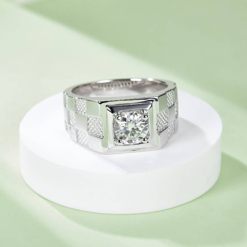 财神款S925银镀白金MoissaniteMen's Ring1ctD级